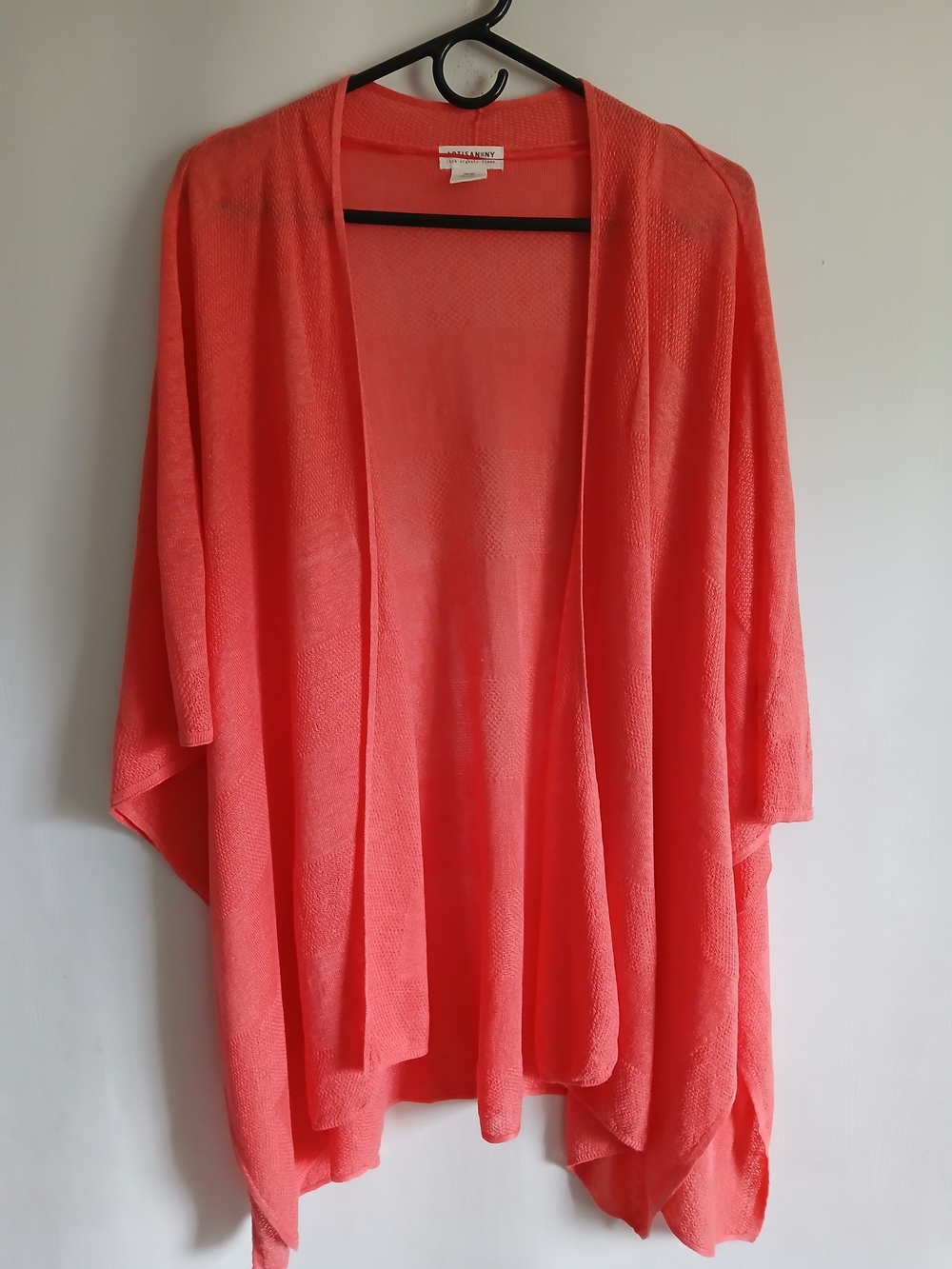 Open-Front Coral Women’s Poncho Cardigan Style 100% Organic Linen One Size